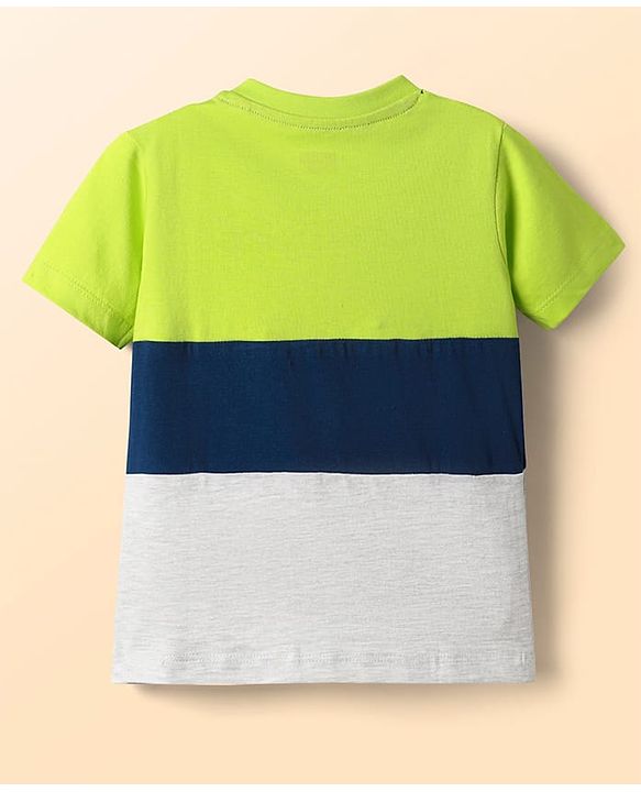 Babyhug Single Jersey Knit Half Sleeves Cut & Sew T-Shirt & Shorts Set with Text Print - Navy Blue