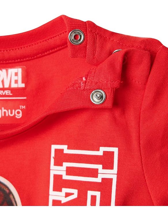 Babyhug Marvel Single Jersey Knit Half Sleeves T-Shirt with Iron Man Graphics - Red