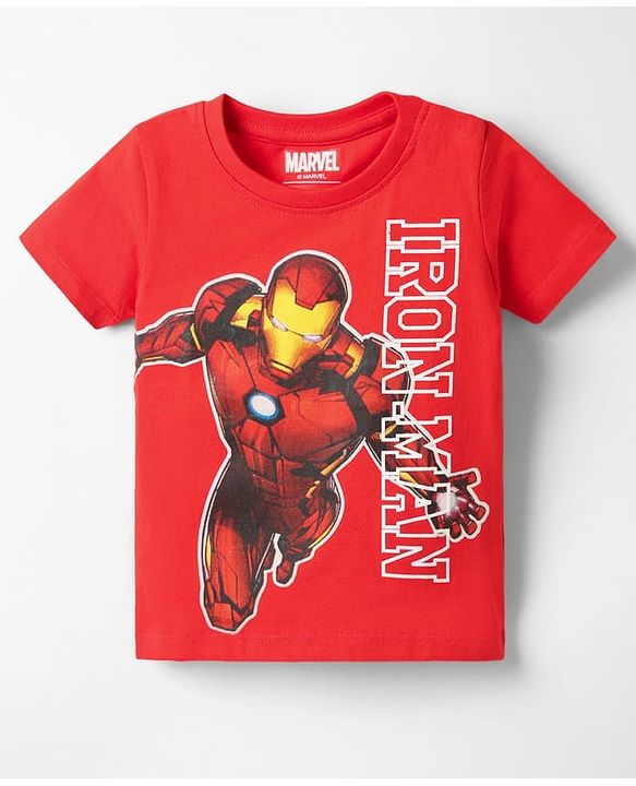 Babyhug Marvel Single Jersey Knit Half Sleeves T-Shirt with Iron Man Graphics - Red