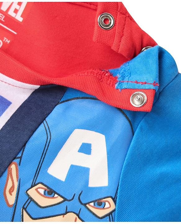 Babyhug Marvel Single Jersey Knit Half Sleeves Cut & Sew T-Shirt with Avengers Graphics - Red & Blue