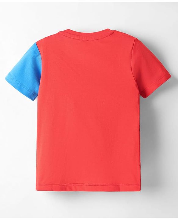 Babyhug Marvel Single Jersey Knit Half Sleeves Cut & Sew T-Shirt with Avengers Graphics - Red & Blue