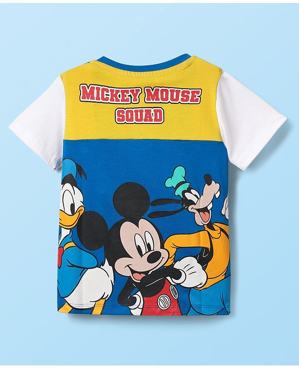 Babyhug Disney Single Jersey Knit Half Sleeves T-Shirt with Front & Back Mickey & Friends Graphics - Blue