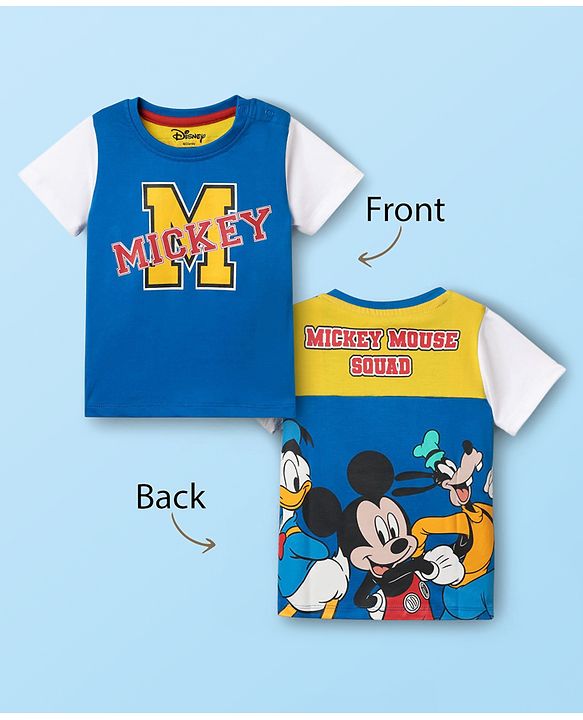 Babyhug Disney Single Jersey Knit Half Sleeves T-Shirt with Front & Back Mickey & Friends Graphics - Blue