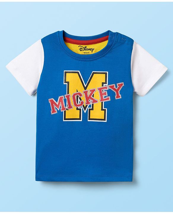 Babyhug Disney Single Jersey Knit Half Sleeves T-Shirt with Front & Back Mickey & Friends Graphics - Blue