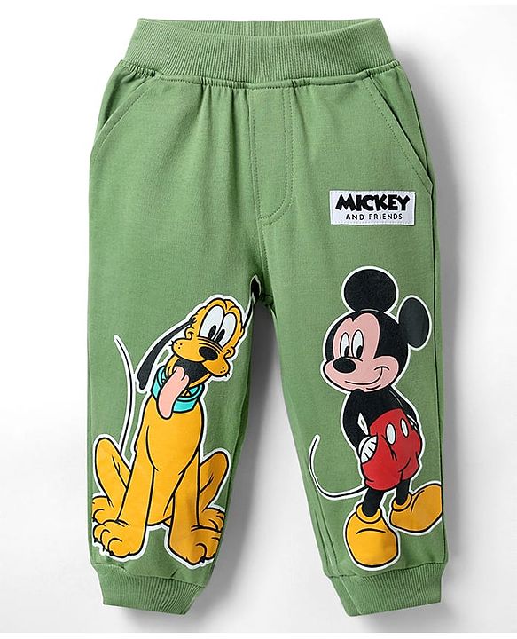 Babyhug Disney Single Jersey Knit Full Sleeve T-Shirt And Joggers With Mickey & Friends Graphics - Olive Green