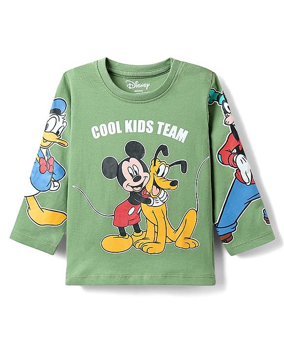 Babyhug Disney Single Jersey Knit Full Sleeve T-Shirt And Joggers With Mickey & Friends Graphics - Olive Green