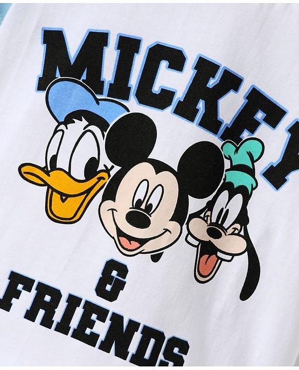 Babyhug Disney Single Jersey Knit Half Sleeves Cut & Sew T-Shirt with Mickey & Friends Graphics - White