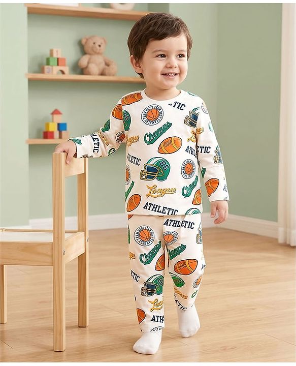 Babyhug 100% Cotton Knit Full Sleeves T-Shirts with Roar Text & Animal Print Pack of 3 - Orange & Navy Blue main image 0