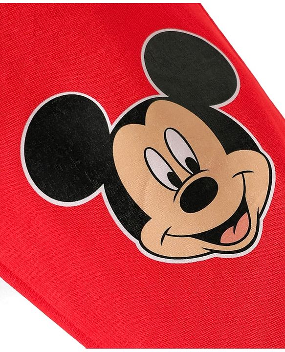 Babyhug Disney Terry Knit Full Sleeves Drop Shoulder Cut T-Shirt & Lounge Pant Set With Mickey Mouse Graphics - Royal Blue & Red