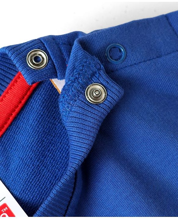 Babyhug Disney Terry Knit Full Sleeves Drop Shoulder Cut T-Shirt & Lounge Pant Set With Mickey Mouse Graphics - Royal Blue & Red