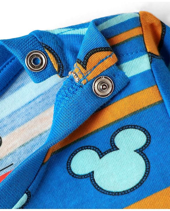 Babyhug Disney Single Jersey Knit Full Sleeves Night Suit With Mickey Mouse Graphics - Blue