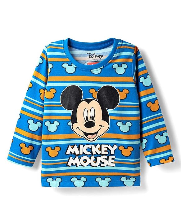 Babyhug Disney Single Jersey Knit Full Sleeves Night Suit With Mickey Mouse Graphics - Blue
