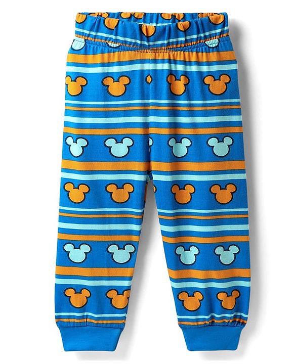 Babyhug Disney Single Jersey Knit Full Sleeves Night Suit With Mickey Mouse Graphics - Blue
