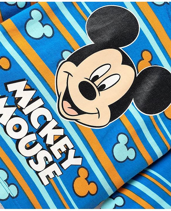 Babyhug Disney Single Jersey Knit Full Sleeves Night Suit With Mickey Mouse Graphics - Blue
