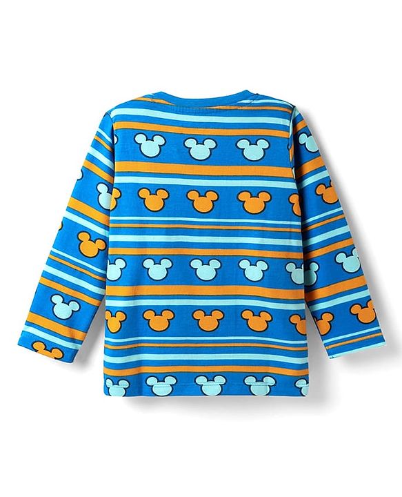Babyhug Disney Single Jersey Knit Full Sleeves Night Suit With Mickey Mouse Graphics - Blue