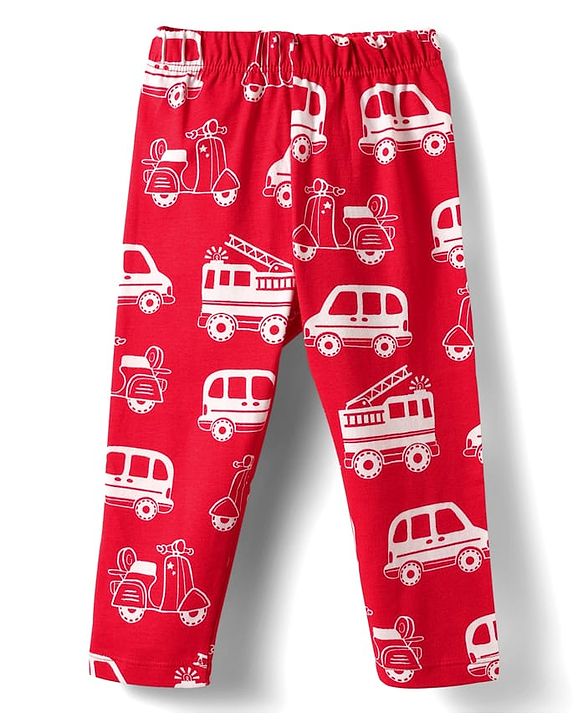 Babyhug Cotton Knit Half Sleeves Co-ord Night Suit with Vehicle Print - Red
