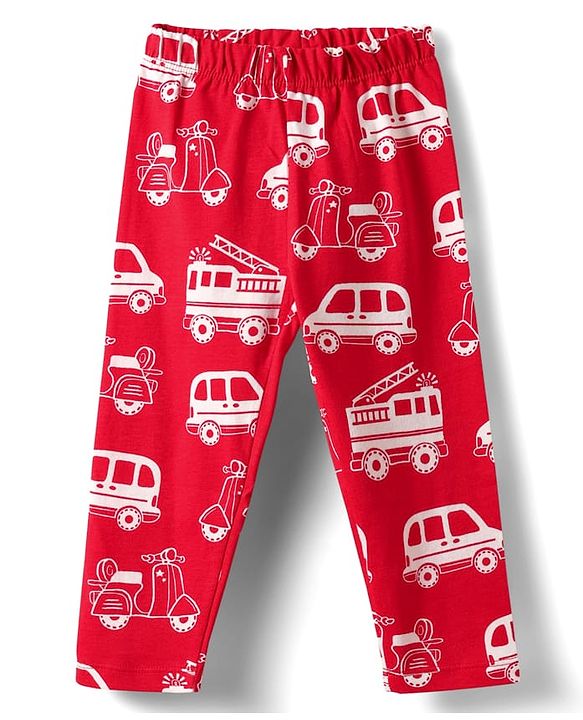Babyhug Cotton Knit Half Sleeves Co-ord Night Suit with Vehicle Print - Red