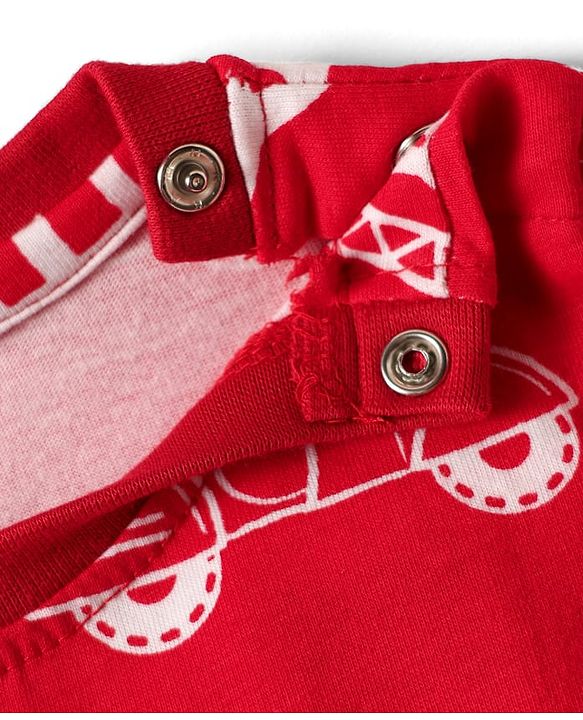 Babyhug Cotton Knit Half Sleeves Co-ord Night Suit with Vehicle Print - Red