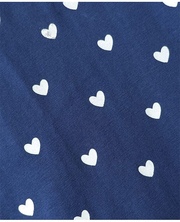 Babyhug Cotton Knit Frill Sleeves Nighty With Heart Print - Navy Blue