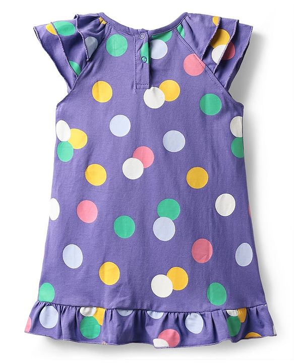 Babyhug Cotton Knit Raglan Half Sleeves Nighty with Polka Dot Print - Violet