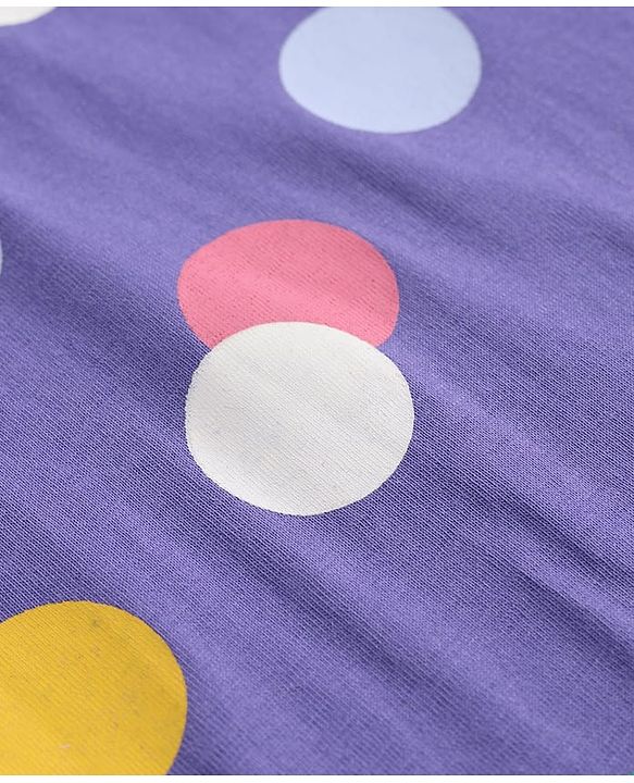 Babyhug Cotton Knit Raglan Half Sleeves Nighty with Polka Dot Print - Violet