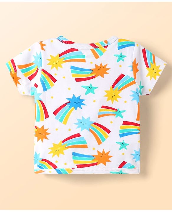 Babyhug 100% Cotton Interlock Knit Half Sleeves Front Open jhabla with Stripe Design & Star Print Pack of 5 - Multicolor