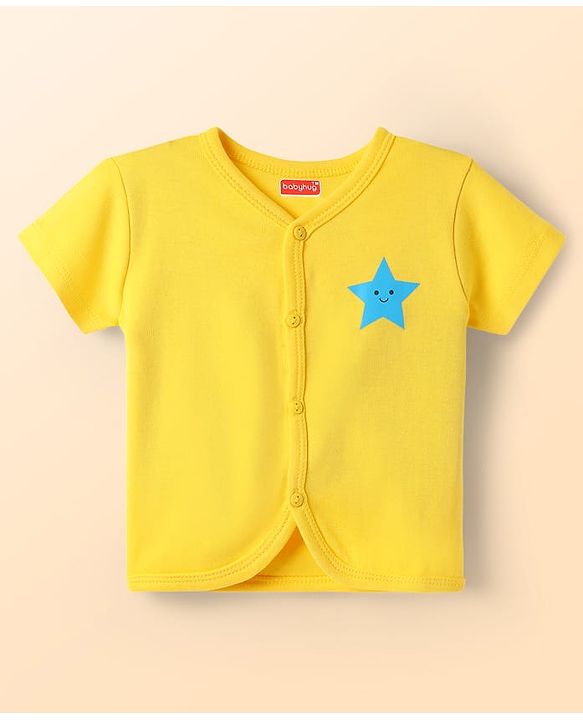Babyhug 100% Cotton Interlock Knit Half Sleeves Front Open jhabla with Stripe Design & Star Print Pack of 5 - Multicolor