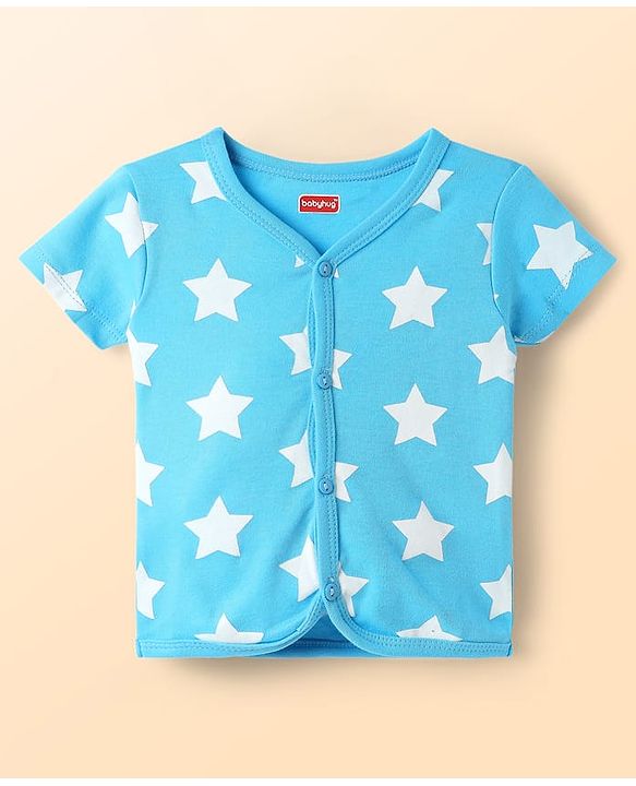 Babyhug 100% Cotton Interlock Knit Half Sleeves Front Open jhabla with Stripe Design & Star Print Pack of 5 - Multicolor