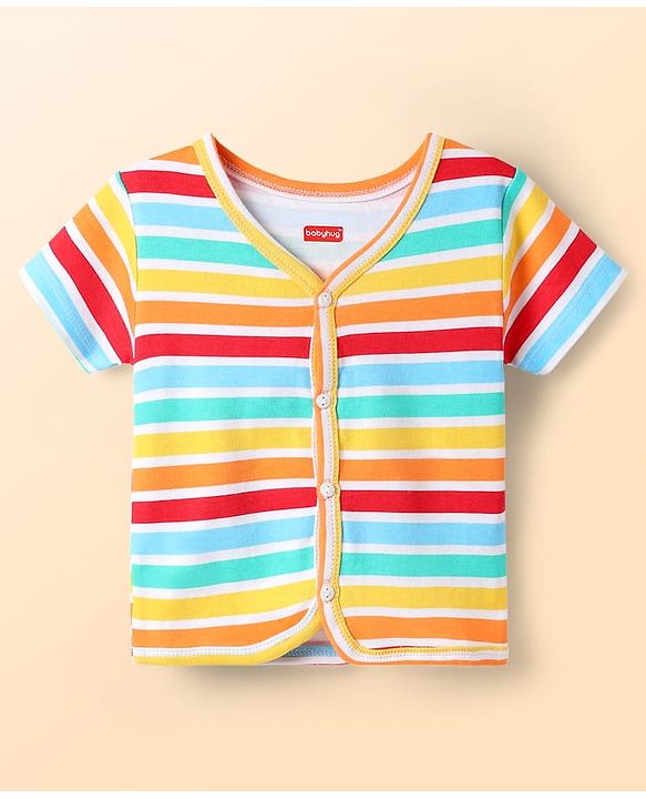 Babyhug 100% Cotton Interlock Knit Half Sleeves Front Open jhabla with Stripe Design & Star Print Pack of 5 - Multicolor