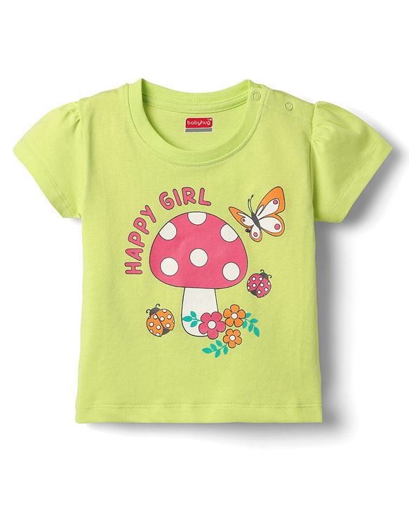 Babyhug Cotton Knit Half Sleeves Capri Night Suit With Floral Print - Green & Pink