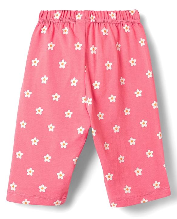 Babyhug Cotton Knit Half Sleeves Capri Night Suit With Floral Print - Green & Pink