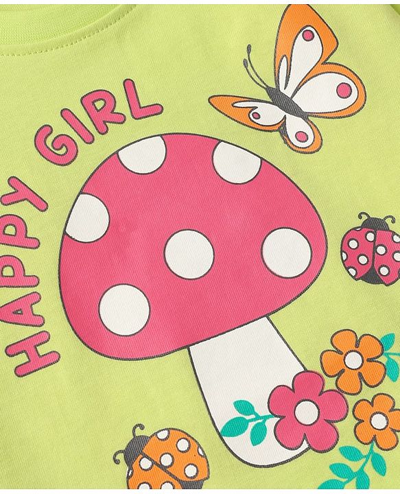 Babyhug Cotton Knit Half Sleeves Capri Night Suit With Floral Print - Green & Pink