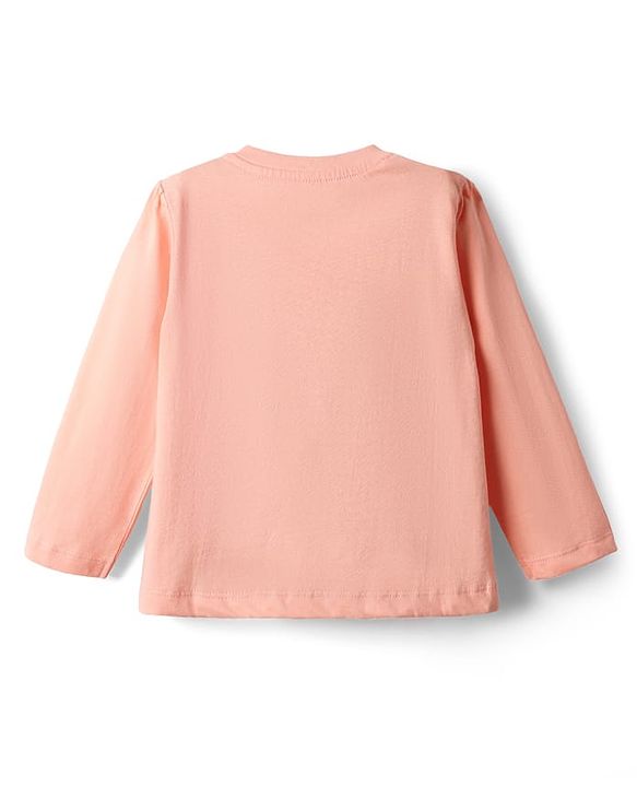 Babyhug 100% Cotton Knit Full Sleeves Night Suit With Peach Print - Peach