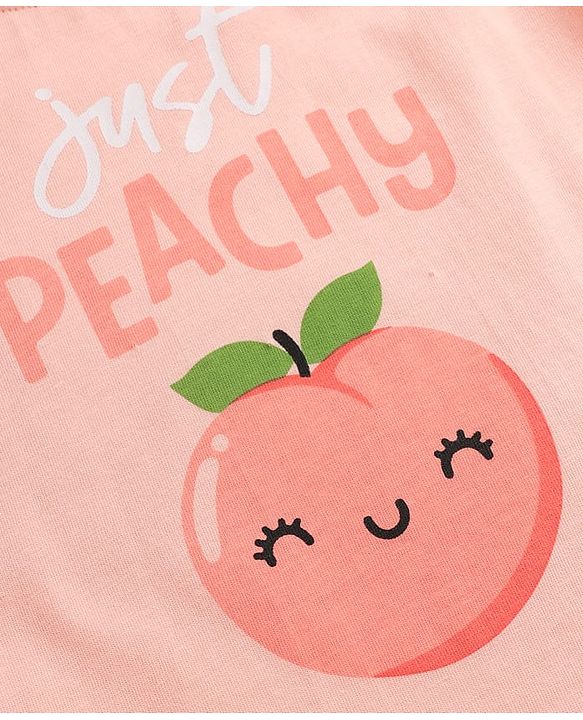 Babyhug 100% Cotton Knit Full Sleeves Night Suit With Peach Print - Peach