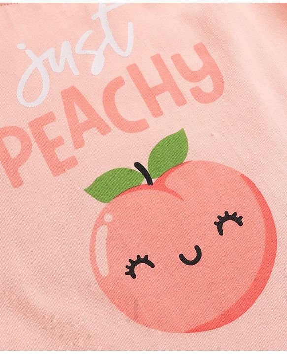 Babyhug Cotton Knit Full Sleeves Night Suit With Peach Print - Peach