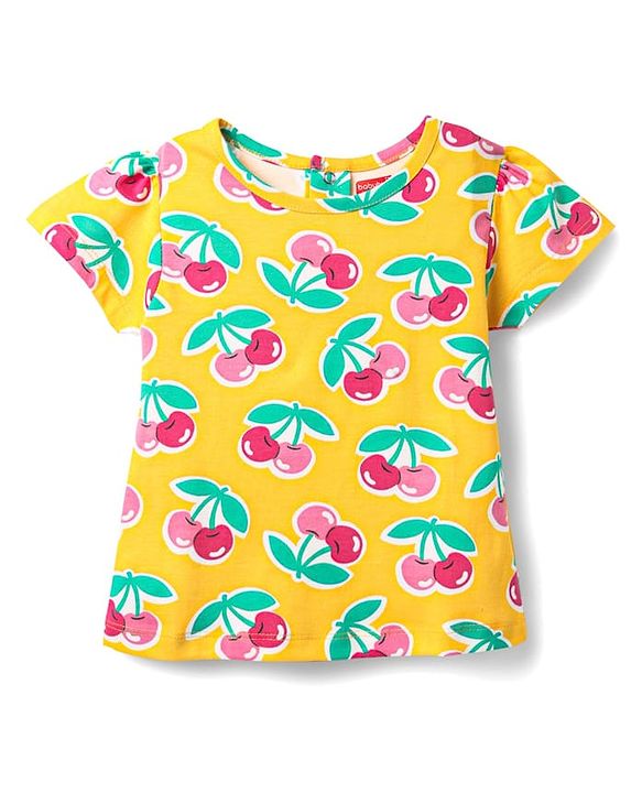 Babyhug Cotton Knit Half Sleeves Co-ords Short Night Suit With Tropical Print - Yellow