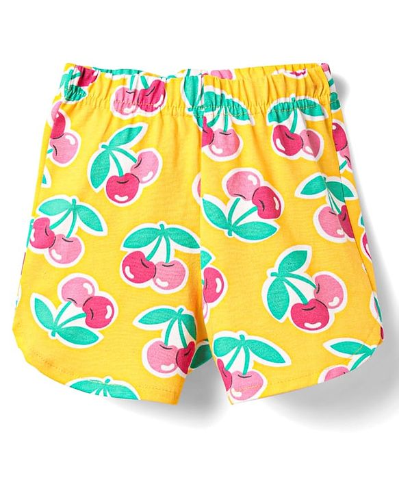 Babyhug Cotton Knit Half Sleeves Co-ords Short Night Suit With Tropical Print - Yellow