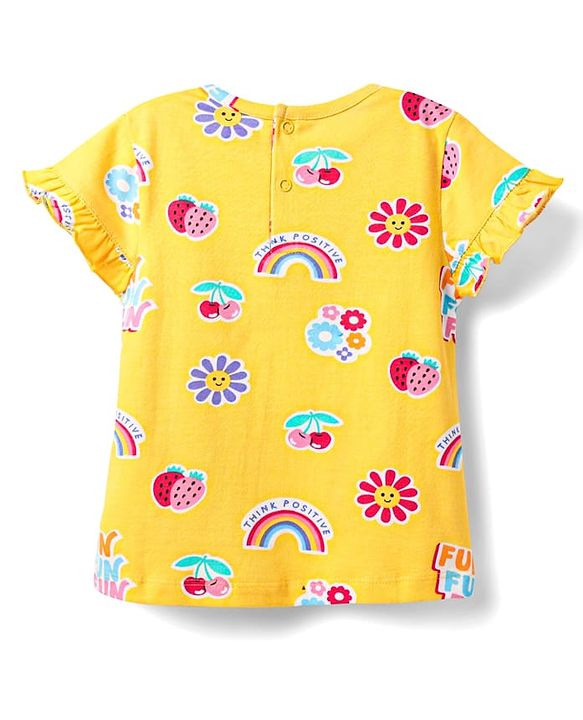 Babyhug 100% Cotton Knit Half Sleeves Co-ords Short Night Suit With Floral Print - Yellow
