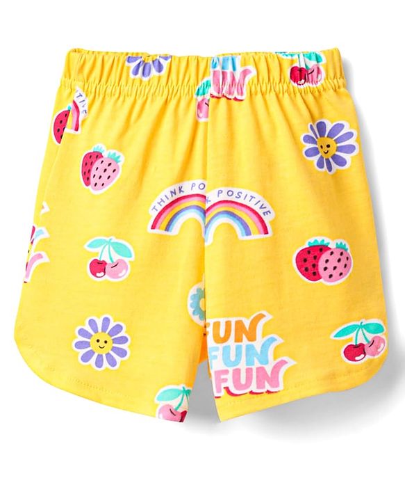 Babyhug 100% Cotton Knit Half Sleeves Co-ords Short Night Suit With Floral Print - Yellow