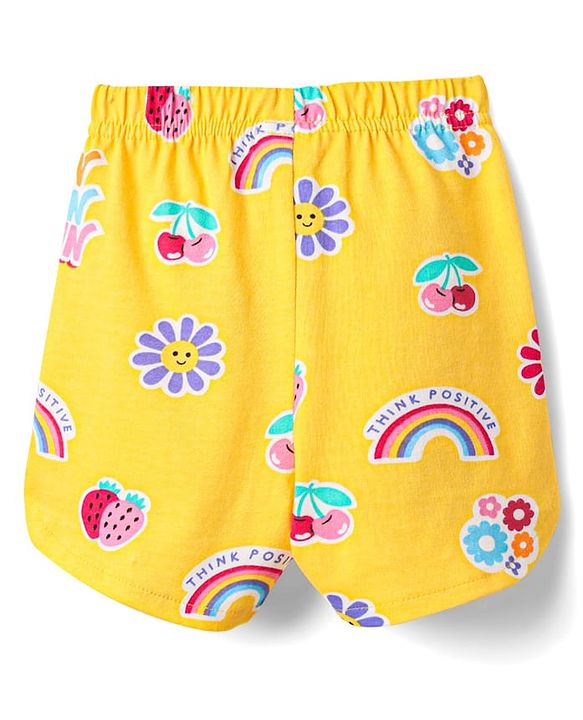 Babyhug 100% Cotton Knit Half Sleeves Co-ords Short Night Suit With Floral Print - Yellow