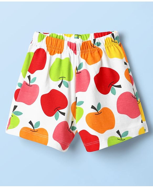 Babyhug Cotton Knit Half Sleeves Co-ords Shorts Night Suit With Tropical Theme Print - White