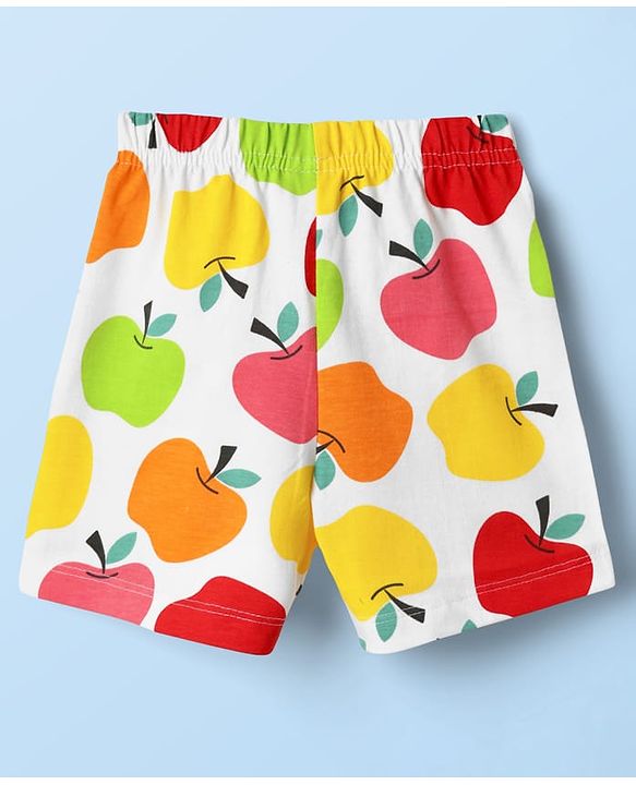 Babyhug Cotton Knit Half Sleeves Co-ords Shorts Night Suit With Tropical Theme Print - White