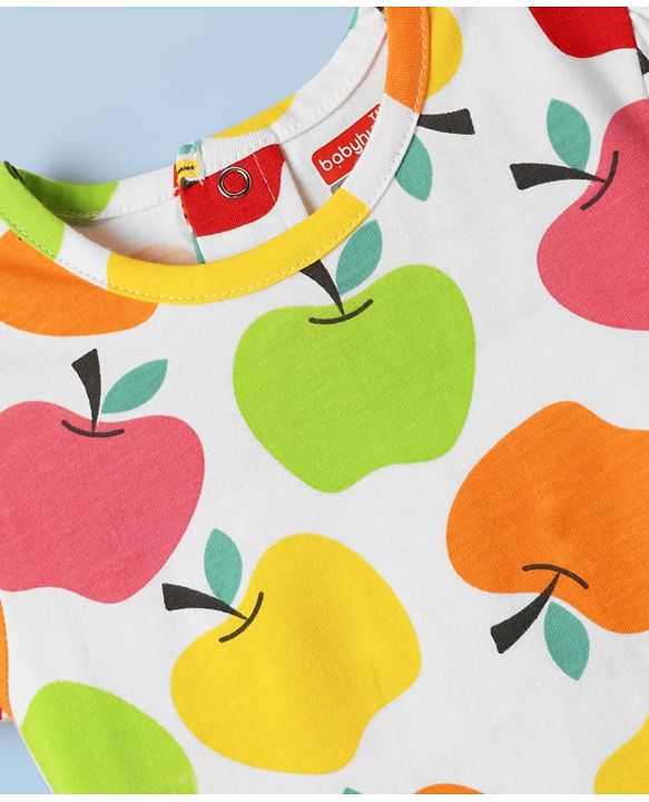 Babyhug Cotton Knit Half Sleeves Co-ords Shorts Night Suit With Tropical Theme Print - White