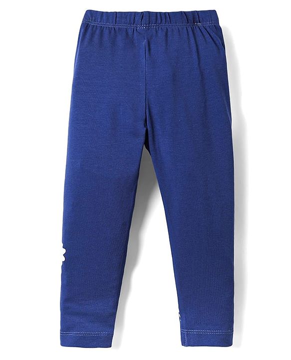 Babyhug Cotton Lycra Knit Full Length Leggings with Floral Print - Navy Blue