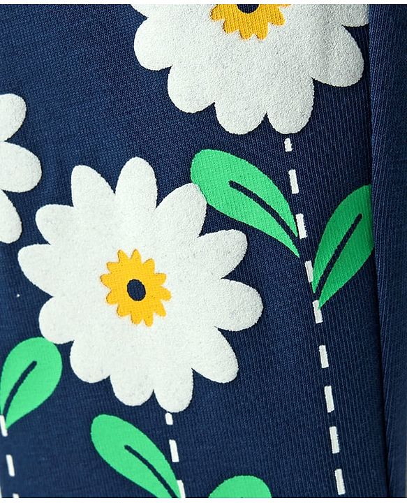 Babyhug Cotton Lycra Knit Full Length Leggings with Floral Print - Navy Blue