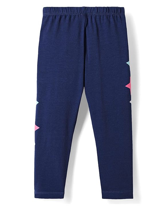 Babyhug Cotton Lycra Knit Full Length Leggings with Star Print - Navy Blue