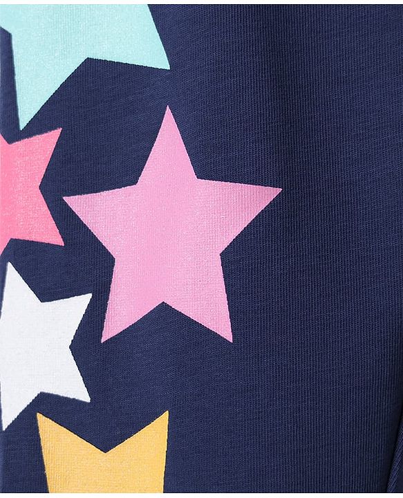 Babyhug Cotton Lycra Knit Full Length Leggings with Star Print - Navy Blue