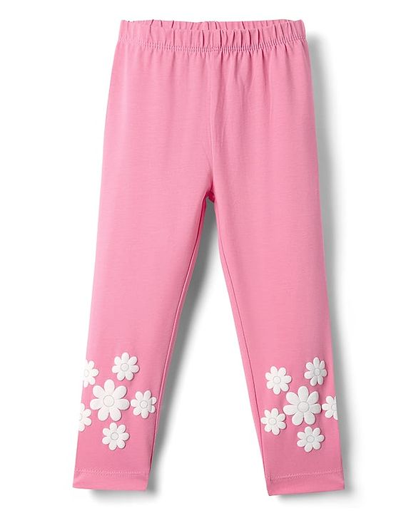 Babyhug Cotton Lycra Knit Full Length Leggings with Floral Print - Pink