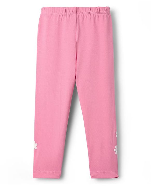 Babyhug Cotton Lycra Knit Full Length Leggings with Floral Print - Pink