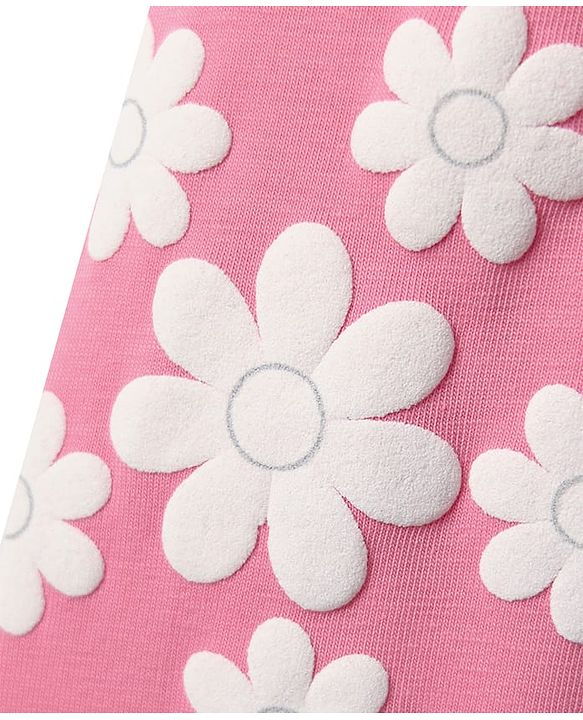 Babyhug Cotton Lycra Knit Full Length Leggings with Floral Print - Pink